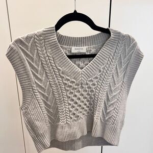 Babaton Gray V-Neck Cable Knit Sweater Vest